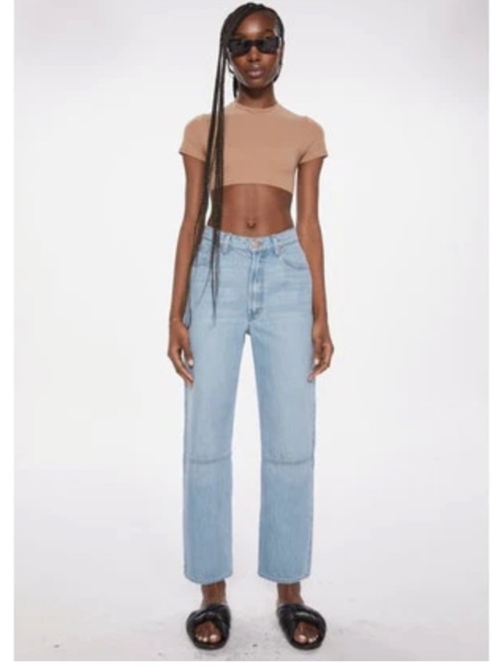 MOTHER Snacks Double Stack High Rise Seamed Ankle Jeans Light Wash Size 28